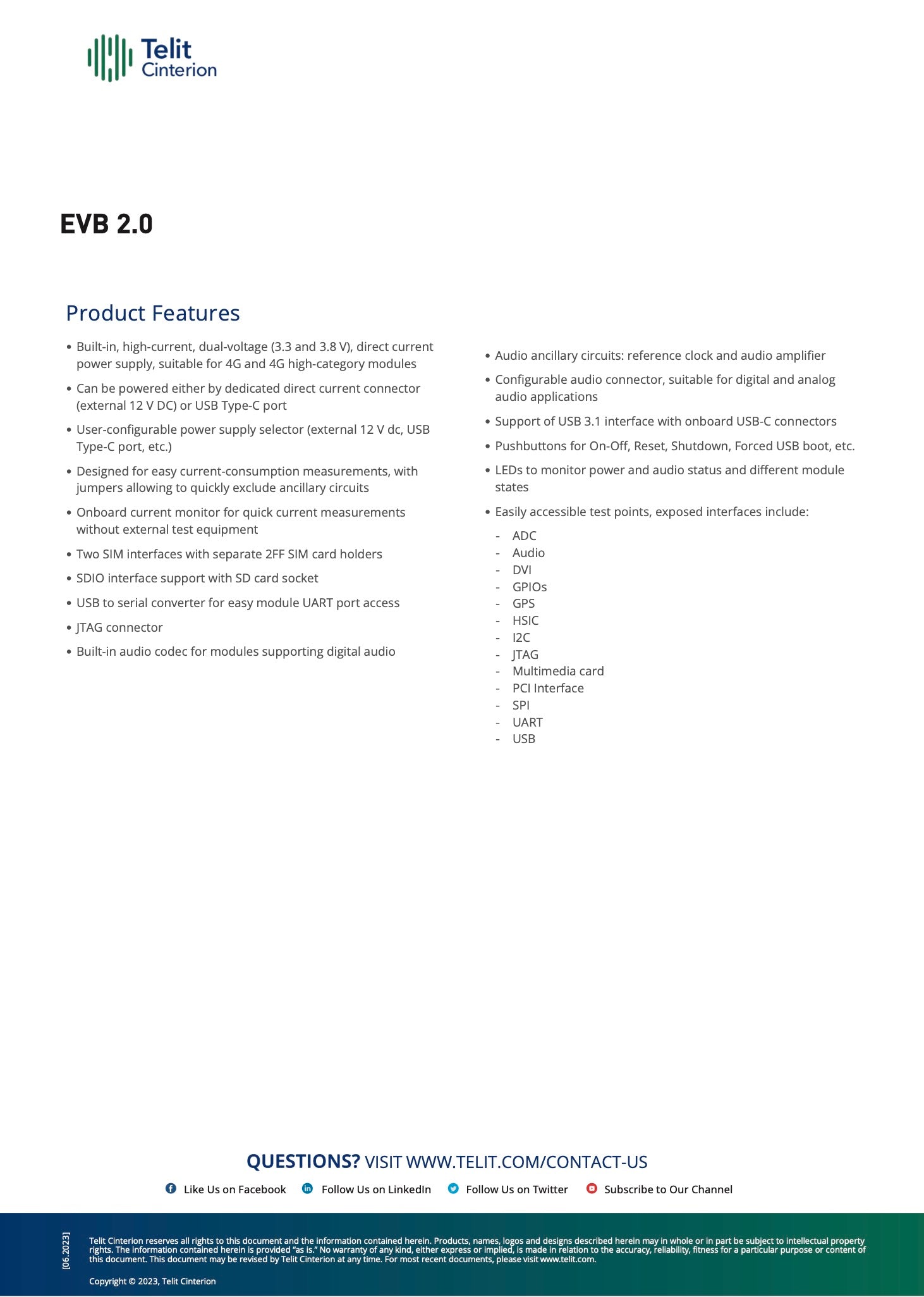 Telit EVK - EVB 2.0 for Translation Boards (TLB)